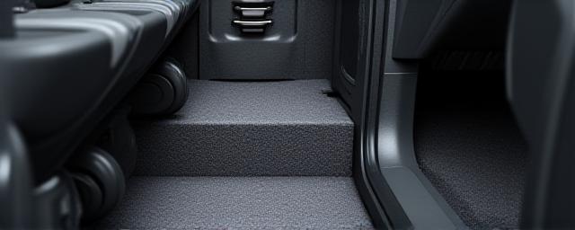 Interior de vehículo con paneles de insonorización parcialmente instalados