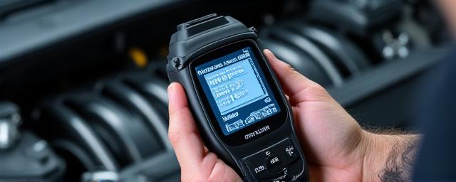 Técnico usando un dispositivo de diagnóstico en el motor de un coche